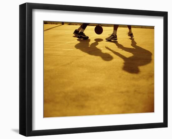 Low Section View of Two People Playing Basketball-null-Framed Photographic Print