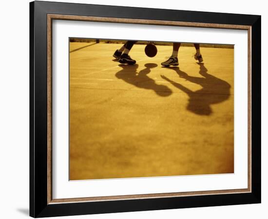 Low Section View of Two People Playing Basketball-null-Framed Photographic Print