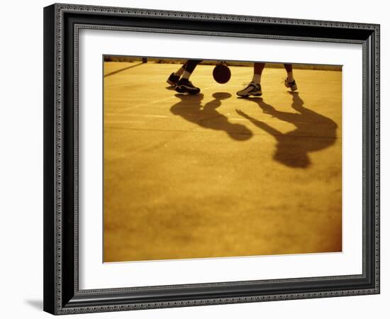 Low Section View of Two People Playing Basketball-null-Framed Photographic Print