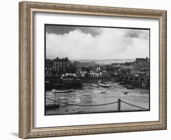 Low Tide at Folkestone Harbour, Kent, England on Rather a Dreary Old Day-null-Framed Photographic Print