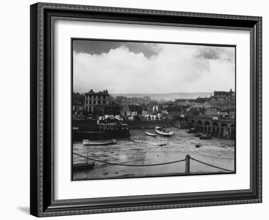 Low Tide at Folkestone Harbour, Kent, England on Rather a Dreary Old Day-null-Framed Photographic Print