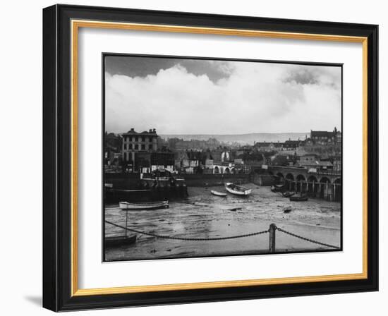 Low Tide at Folkestone Harbour, Kent, England on Rather a Dreary Old Day-null-Framed Photographic Print