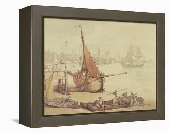 Low Tide at Greenwich (Brown Ink & Wash on Paper)-Thomas Rowlandson-Framed Premier Image Canvas