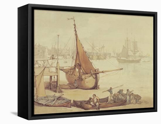 Low Tide at Greenwich (Brown Ink & Wash on Paper)-Thomas Rowlandson-Framed Premier Image Canvas