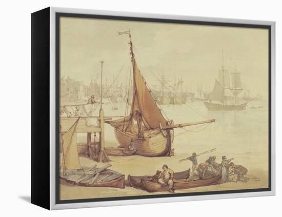 Low Tide at Greenwich (Brown Ink & Wash on Paper)-Thomas Rowlandson-Framed Premier Image Canvas