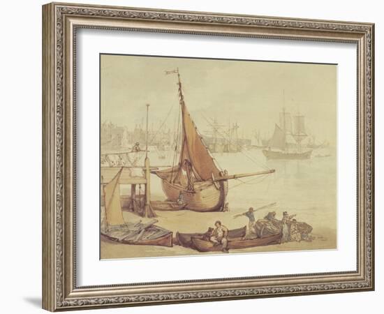 Low Tide at Greenwich (Brown Ink & Wash on Paper)-Thomas Rowlandson-Framed Giclee Print