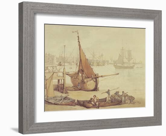 Low Tide at Greenwich (Brown Ink & Wash on Paper)-Thomas Rowlandson-Framed Giclee Print