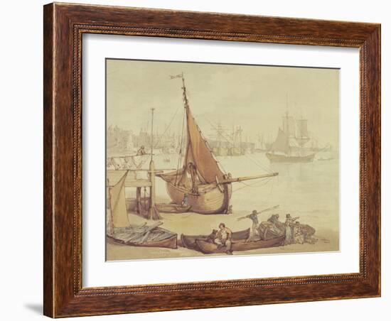 Low Tide at Greenwich (Brown Ink & Wash on Paper)-Thomas Rowlandson-Framed Giclee Print