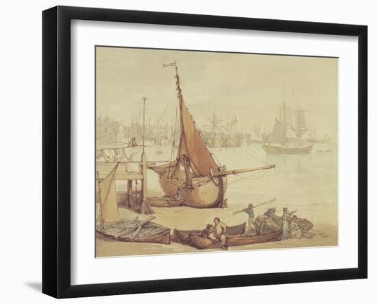 Low Tide at Greenwich (Brown Ink & Wash on Paper)-Thomas Rowlandson-Framed Giclee Print