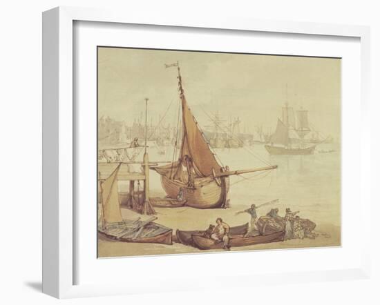 Low Tide at Greenwich (Brown Ink & Wash on Paper)-Thomas Rowlandson-Framed Giclee Print