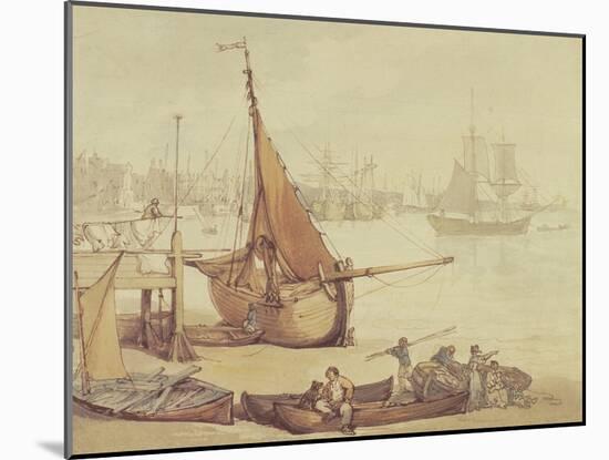 Low Tide at Greenwich (Brown Ink & Wash on Paper)-Thomas Rowlandson-Mounted Giclee Print