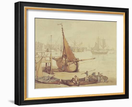 Low Tide at Greenwich (Brown Ink & Wash on Paper)-Thomas Rowlandson-Framed Giclee Print