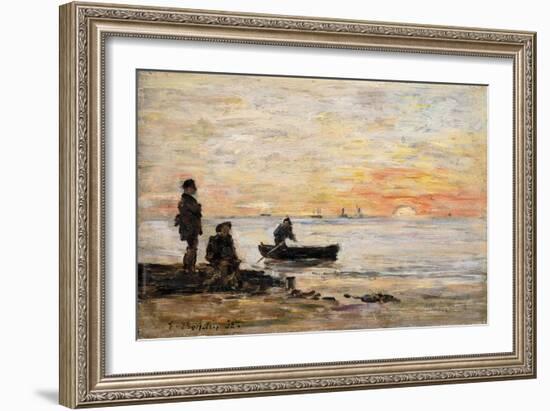 Low Tide - Shore and Fishermen at Sunset; Maree Basse - Rivage Et Pecheurs Au Coucher Du Soleil,…-Eugène Boudin-Framed Giclee Print