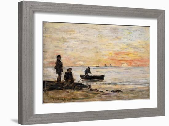 Low Tide - Shore and Fishermen at Sunset; Maree Basse - Rivage Et Pecheurs Au Coucher Du Soleil,…-Eugène Boudin-Framed Giclee Print