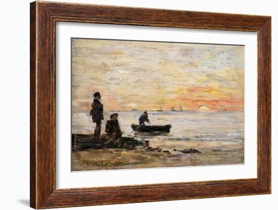 Low Tide - Shore and Fishermen at Sunset; Maree Basse - Rivage Et Pecheurs Au Coucher Du Soleil,…-Eugène Boudin-Framed Giclee Print