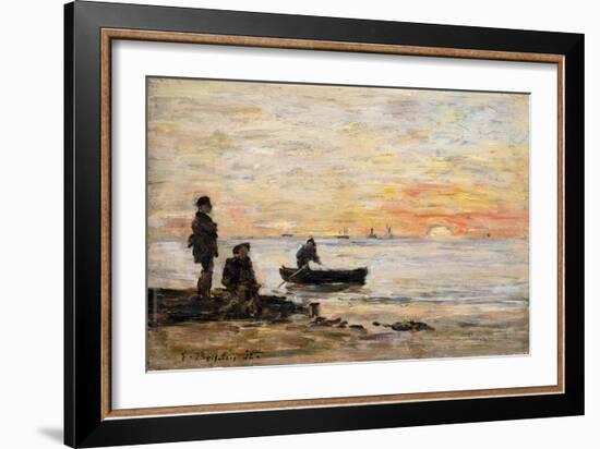 Low Tide - Shore and Fishermen at Sunset; Maree Basse - Rivage Et Pecheurs Au Coucher Du Soleil,…-Eugène Boudin-Framed Giclee Print