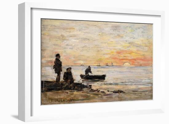 Low Tide - Shore and Fishermen at Sunset; Maree Basse - Rivage Et Pecheurs Au Coucher Du Soleil,…-Eugène Boudin-Framed Giclee Print