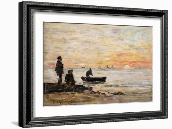 Low Tide - Shore and Fishermen at Sunset; Maree Basse - Rivage Et Pecheurs Au Coucher Du Soleil,…-Eugène Boudin-Framed Giclee Print