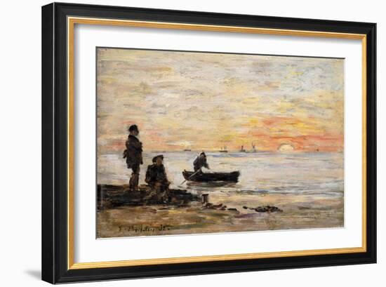 Low Tide - Shore and Fishermen at Sunset; Maree Basse - Rivage Et Pecheurs Au Coucher Du Soleil,…-Eugène Boudin-Framed Giclee Print