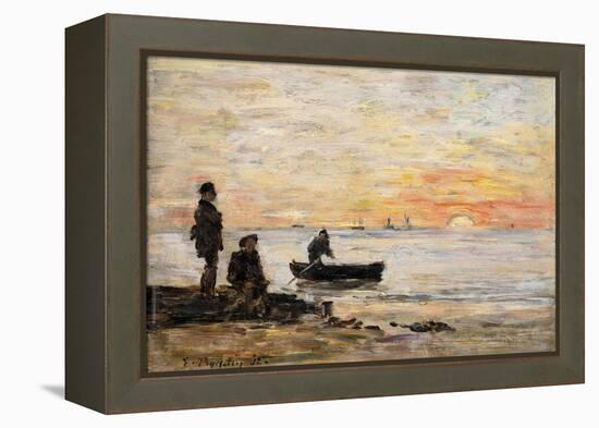 Low Tide - Shore and Fishermen at Sunset-Eugène Boudin-Framed Premier Image Canvas