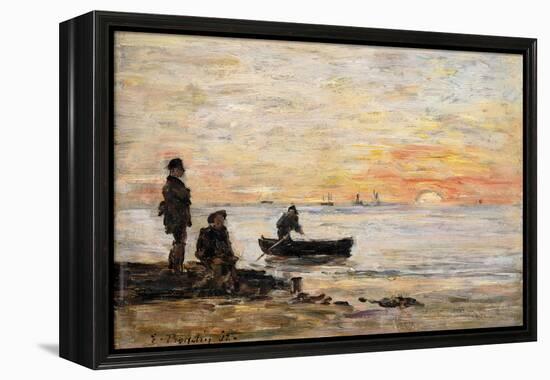 Low Tide - Shore and Fishermen at Sunset-Eugène Boudin-Framed Premier Image Canvas