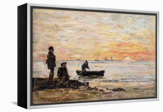 Low Tide - Shore and Fishermen at Sunset-Eugène Boudin-Framed Premier Image Canvas