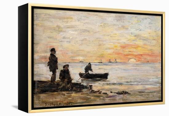 Low Tide - Shore and Fishermen at Sunset-Eugène Boudin-Framed Premier Image Canvas