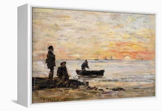 Low Tide - Shore and Fishermen at Sunset-Eugène Boudin-Framed Premier Image Canvas