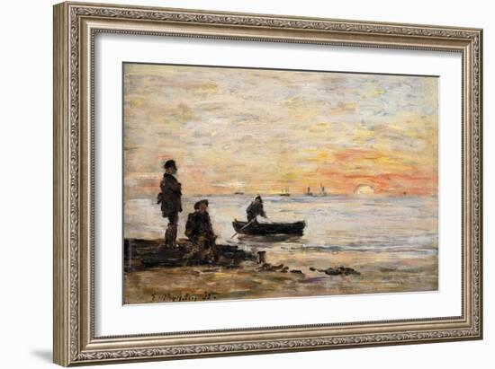 Low Tide - Shore and Fishermen at Sunset-Eugène Boudin-Framed Giclee Print