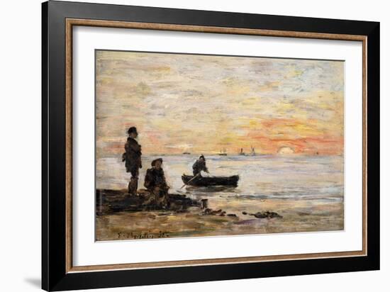 Low Tide - Shore and Fishermen at Sunset-Eugène Boudin-Framed Giclee Print