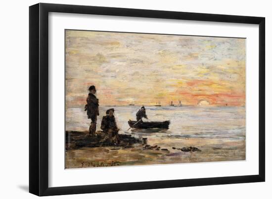 Low Tide - Shore and Fishermen at Sunset-Eugène Boudin-Framed Giclee Print