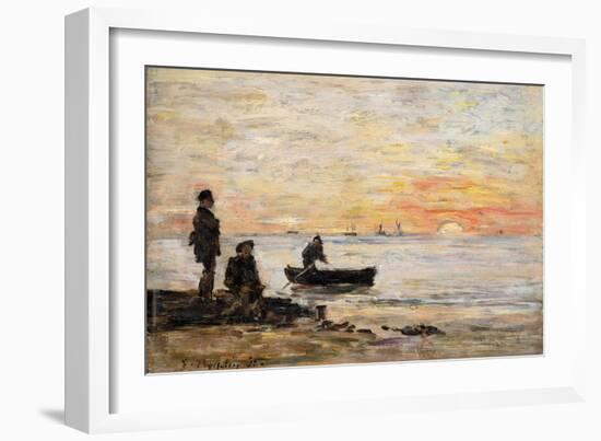 Low Tide - Shore and Fishermen at Sunset-Eugène Boudin-Framed Giclee Print