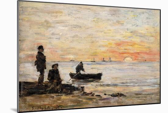 Low Tide - Shore and Fishermen at Sunset-Eugène Boudin-Mounted Giclee Print