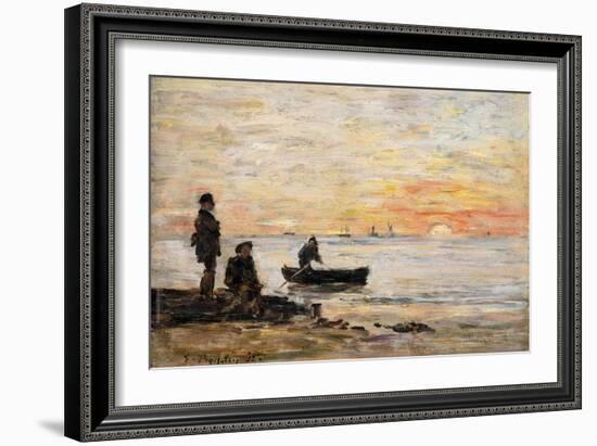 Low Tide - Shore and Fishermen at Sunset-Eugène Boudin-Framed Giclee Print