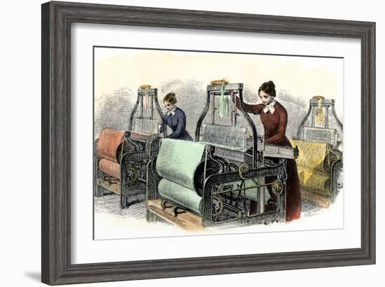 Lowell Girls Weaving in Massachusetts Textile Mills, c.1850-null-Framed Giclee Print