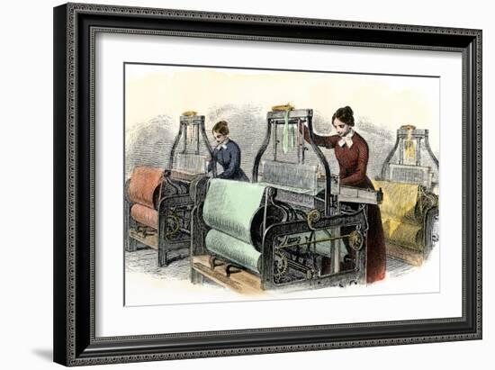 Lowell Girls Weaving in Massachusetts Textile Mills, c.1850-null-Framed Giclee Print