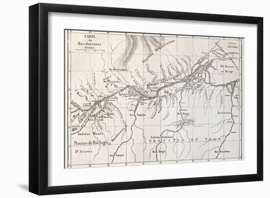 Lower Amazon Basin Old Map. Created By Erhard, Published On Le Tour Du Monde, Paris, 1867-marzolino-Framed Art Print