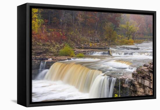 Lower Cataract Falls on Mill Creek in Autumn at Lieber Sra, Indiana-Chuck Haney-Framed Premier Image Canvas