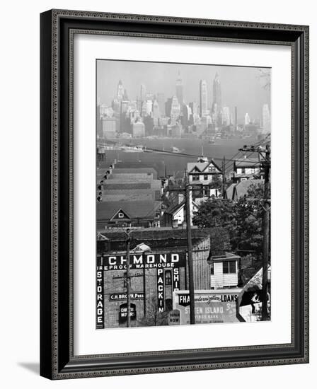 Lower Manhattan and Ferry Docks with Aid of a Telephoto Lens over the Rooftops in Staten Island-Andreas Feininger-Framed Photographic Print