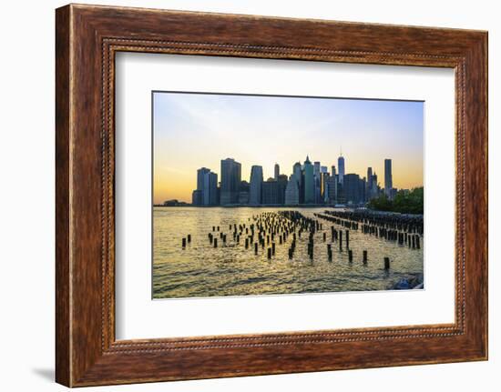 Lower Manhattan skyline across the East River at sunset, New York City, New York, United States of -Fraser Hall-Framed Photographic Print