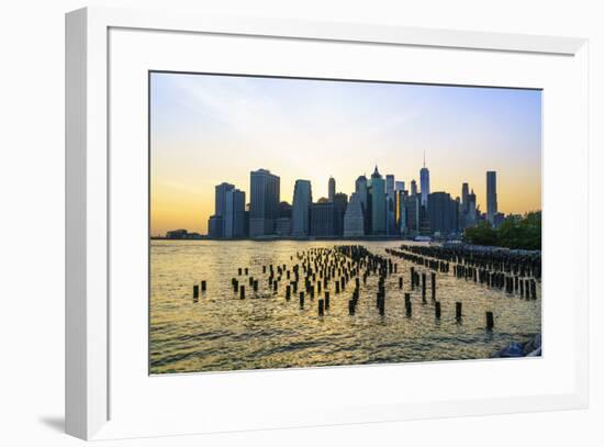 Lower Manhattan skyline across the East River at sunset, New York City, New York, United States of -Fraser Hall-Framed Photographic Print