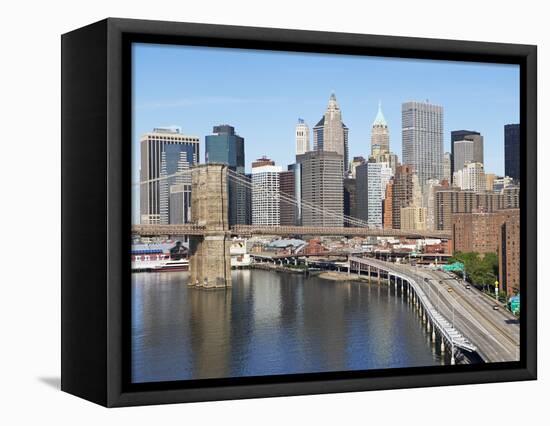 Lower Manhattan Skyline and Brooklyn Bridge-Alan Schein-Framed Premier Image Canvas