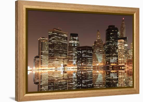 Lower Manhattan Skyline at Night from Brooklyn, New York City-Zigi-Framed Premier Image Canvas