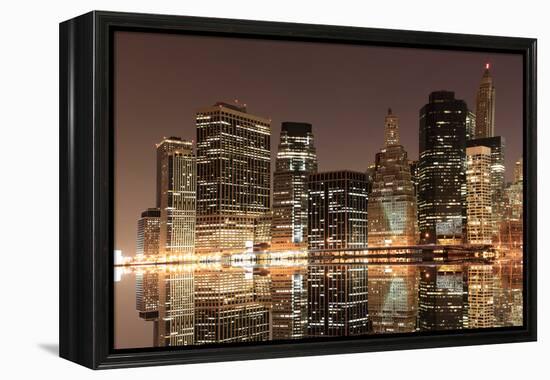 Lower Manhattan Skyline at Night from Brooklyn, New York City-Zigi-Framed Premier Image Canvas