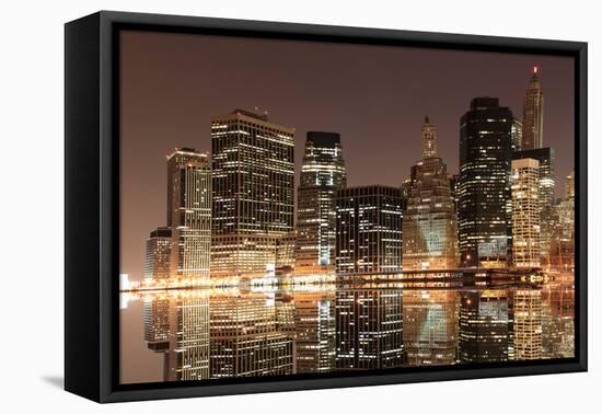 Lower Manhattan Skyline at Night from Brooklyn, New York City-Zigi-Framed Premier Image Canvas