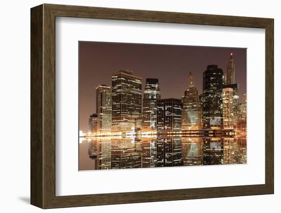 Lower Manhattan Skyline at Night from Brooklyn, New York City-Zigi-Framed Photographic Print