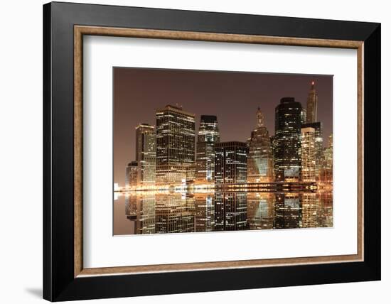 Lower Manhattan Skyline at Night from Brooklyn, New York City-Zigi-Framed Photographic Print