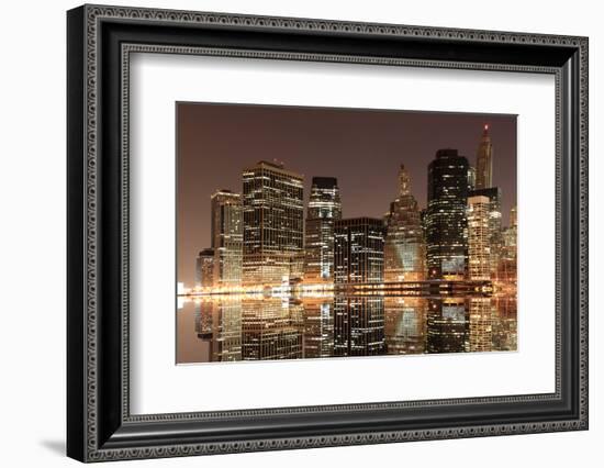 Lower Manhattan Skyline at Night from Brooklyn, New York City-Zigi-Framed Photographic Print