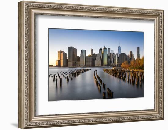 Lower Manhattan Skyline at Sunset from Brooklyn Bridge Park, Brooklyn, New York, USA-Stefano Politi Markovina-Framed Photographic Print