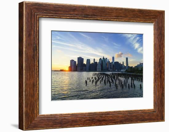 Lower Manhattan Skyline at Sunset-Amanda Hall-Framed Photographic Print